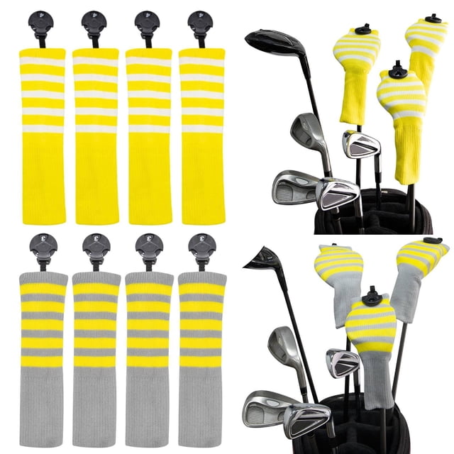 8 Uds. Cubiertas a rayas de punto cuello para Protector de amarillo gris shamjiam Fundas para cabezas de palos de golf