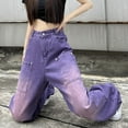 thumbnail image 5 of Women's Purple Gradient Straight Leg Jeans, Summer Denim Pants with Comfort Stretch & Modern Washed Finish,Purple XL, 5 of 5