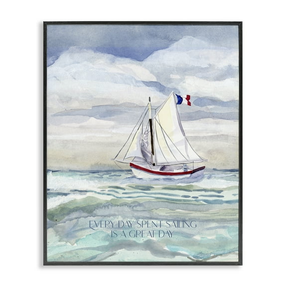 Stupell Industries Great Day Sailing Phrase Transportation Painting Black Framed Art Print Wall Art, 11 x 14