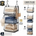 thumbnail image 4 of Huxidaja 3-Tier Hanging Closet Organizer, Stackable Heavy-Duty Metal Wire Baskets with Hooks, Black, 4 of 10