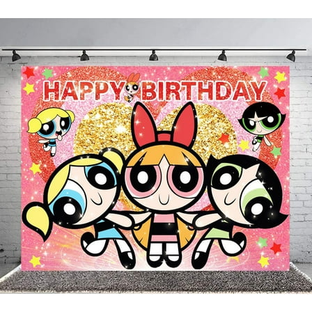 Powerpuff Girls Backdrop Banner Party Supplies Poster Movie Theme Background for Photography Birthday Decorations