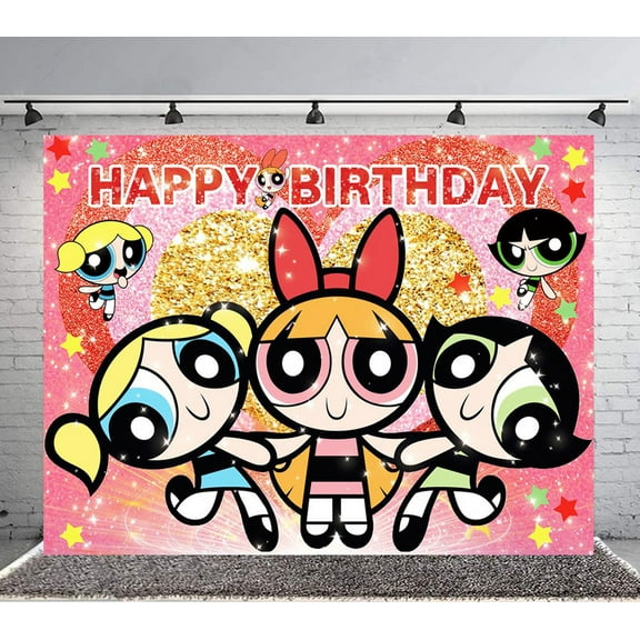 Powerpuff Girls Backdrop Banner Party Supplies Poster Movie Theme Background for Photography Birthday Decorations