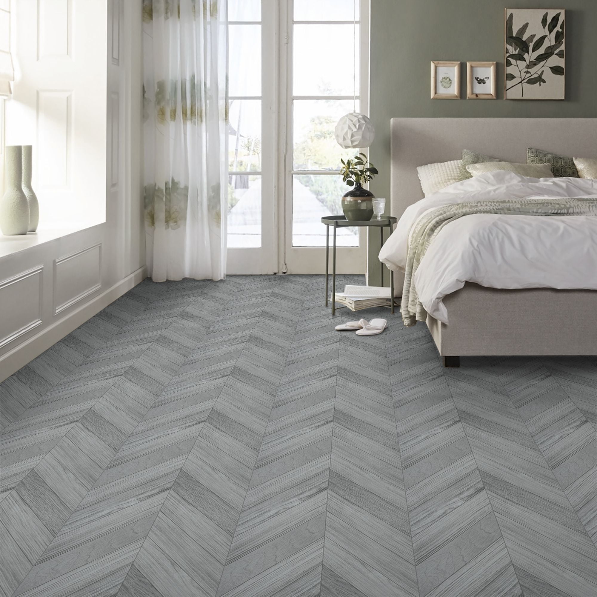 Lxcreat Vinyl Flooring Gray Peel and Stick Roll Thicken 196-in x 23.6-in Thicken Self Adhesive Vinyl Floor Tiles Wood Flooring