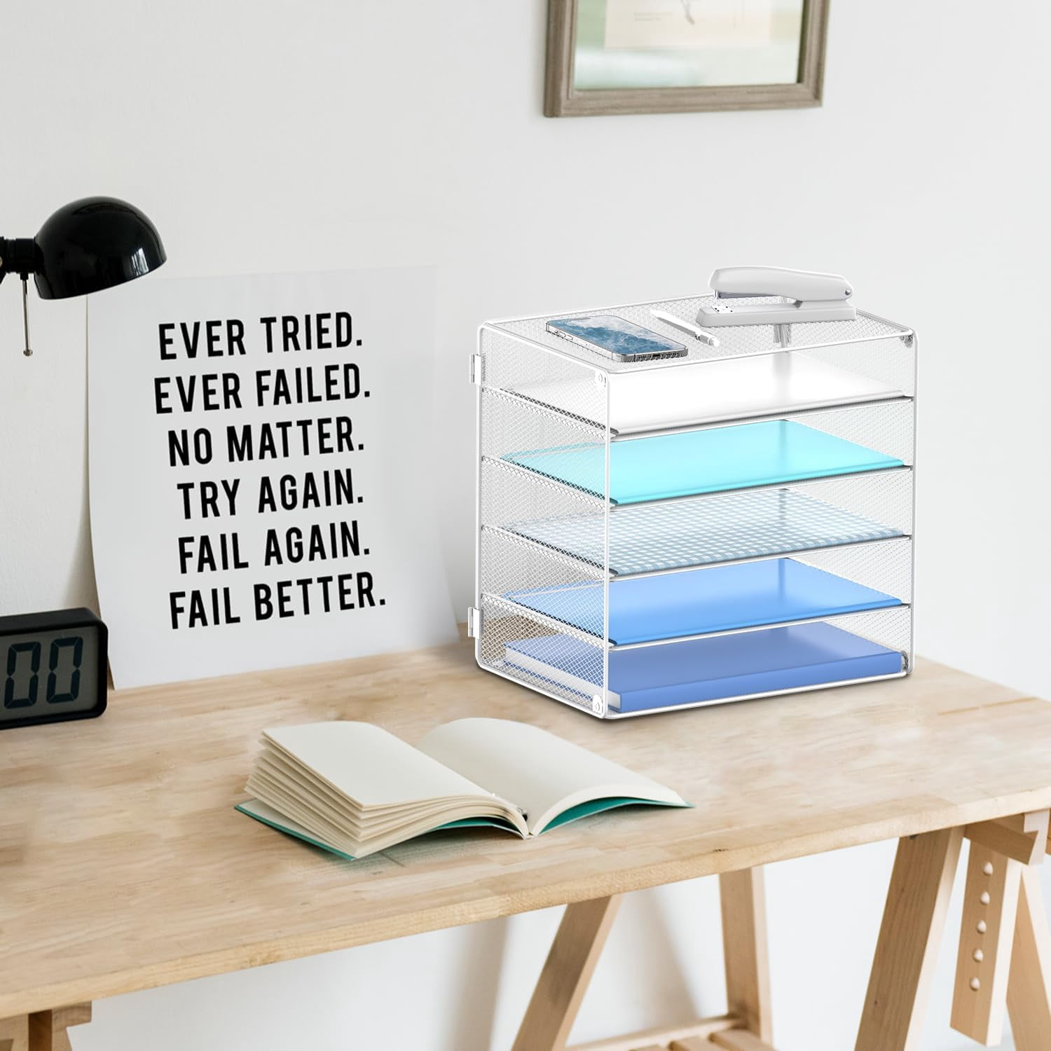 INTIGE 5 Tier Desktop Organizer Tray, Desk Paper Organizer, Storage Solutions for Home Office