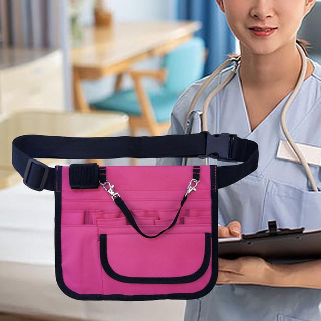 Bolsa para enfermeras, riñonera, riñonera, bolsa de cadera con múltiples compartimentos de poliéster ajustable, caja de herramientas para herramientas Rosa