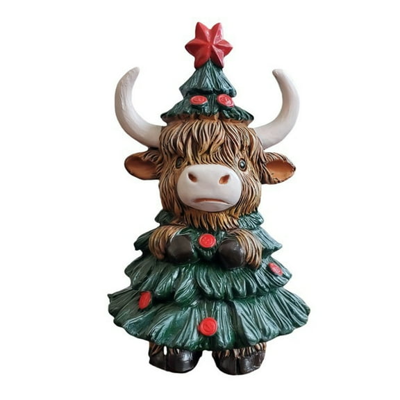 Happydeer Highland Cow Resin Figurine Halloween Christmas Highland Cattle Cat Statue Animal Sculpture Holiday Party Decoration Ornament (Type A)