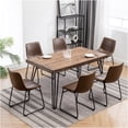 thumbnail image 3 of JERFIT Industrial 7-Piece Dining Set with Table and 6 Chairs, Rustic Brown Faux Leather Seats, Metal Legs, for Kitchen and Dining Room, 3 of 9