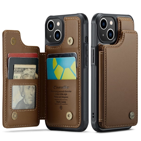 for iPhone 14 Case with Card Holder, Wallet Case for Women Men with RFID Blocking, Durable Leather Kickstand Magnetic Clasp Shockproof Phone Case for iPhone 14