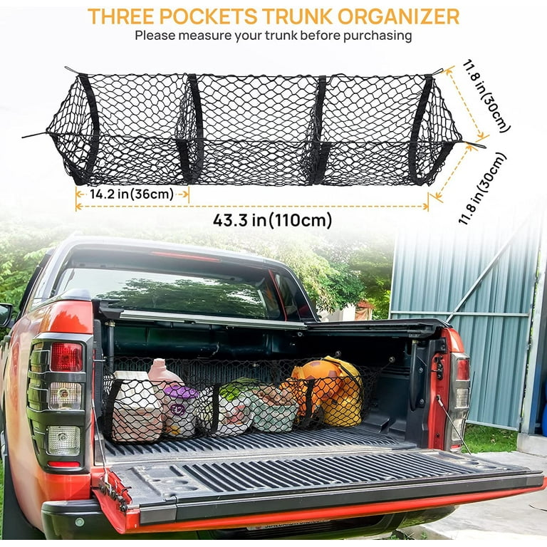 Cargo Net Trunk Bed Organizer,Mesh Storage Net with 4 Metal Hooks, 39.4  x11.8 inch Heavy Duty Cargo Net for SUV,Car,Toyota,Pickup Truck Bed,Truck  Accessories Bed Grocery Holder 
