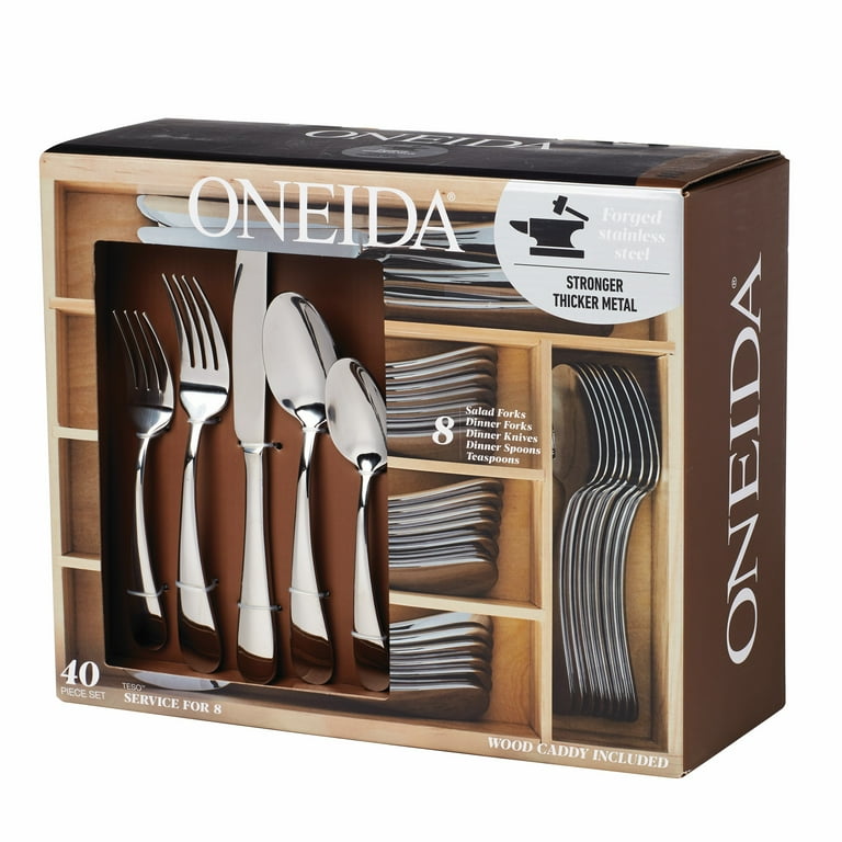 Oneida Teso 40-Piece Stainless Steel Flatware Set with Caddy