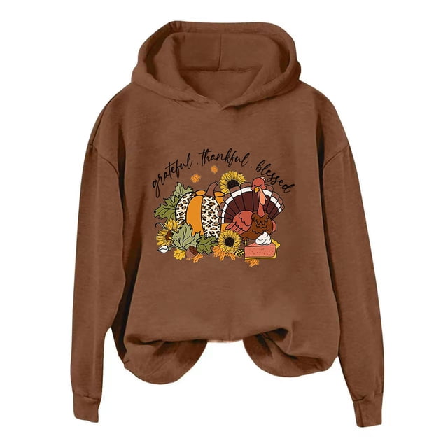 Thanksgiving Women's Printed Casual Hoodie With Pocket And Adjustable Drawstring