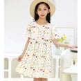 thumbnail image 2 of YunPes Girls Floral Dress Crewneck Puff Short Sleeve Tunic Dress Summer Casual Flowy Midi Sundress Beach Travel Outfits, 2 of 4