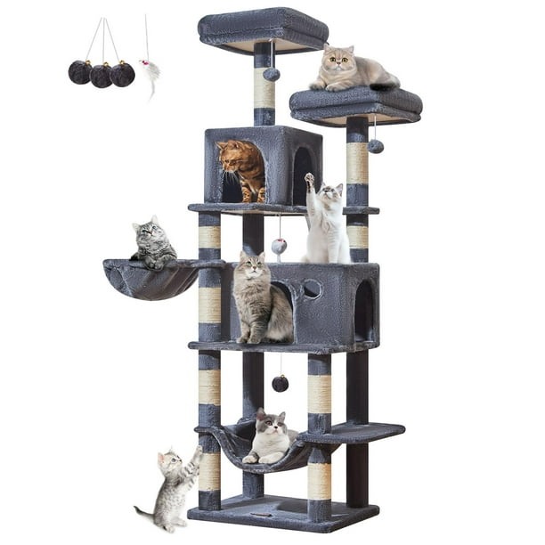 Árbol para Gatos Taoqimiao Grande 185 cm con 9 Rascadores Gris Ahumado
