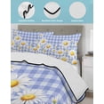 thumbnail image 4 of Quilts Twin Size Bedding Set, Spring White Daisy Lightweight Quilted Comforter, Farmhouse Floral Blue Purple Plaid Soft Reversible Bedspread Coverlet with Pillow Covers for All Season, 68" x 86", 4 of 7