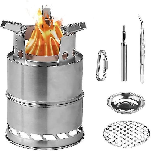 Estufa de Camping, estufa de leña portátil, estufa de leña de acero inoxidable a prueba de viento para Picnic al aire libre, Camping Hy