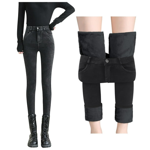 Gibobby Jeans Pantalones de mujer Pantalones de cintura alta para mujer, sueltos, gruesos, cálidos, de felpa, rectos, Haren(D 3XL)