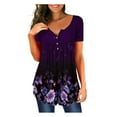 thumbnail image 1 of Pompotops Tunique Imprimée Florale Col en V pour Femmes Boutons Manches Courtes Blouse Ample, 1 of 8