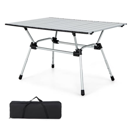 Spaco Folding Heavy-Duty Aluminum Camping Table with Carrying Bag-Silver, Folding Table for Patio Pool Park Outdoor