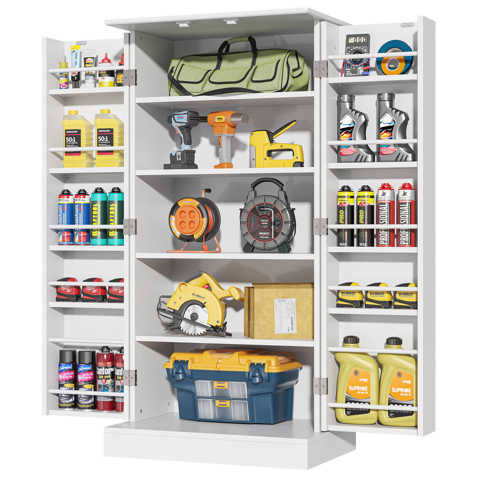 Casendy Pantry Cabinet with 2 Doors and 16 Shelves, Modern Kitchen Storage Cabinet with Adjustable Shelves, Kitchen Storage Cupboard for Dining Room, Living Room, White