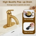 thumbnail image 5 of Wowkk Bathroom Faucet Brushed Gold Bathroom Sink Faucets Single Handle Vanity Faucet Pop-Up Drain Included, Modern RV Faucet with Water Supply Line and Deck Mount 1 Hole or 3 Hole, 5 of 10