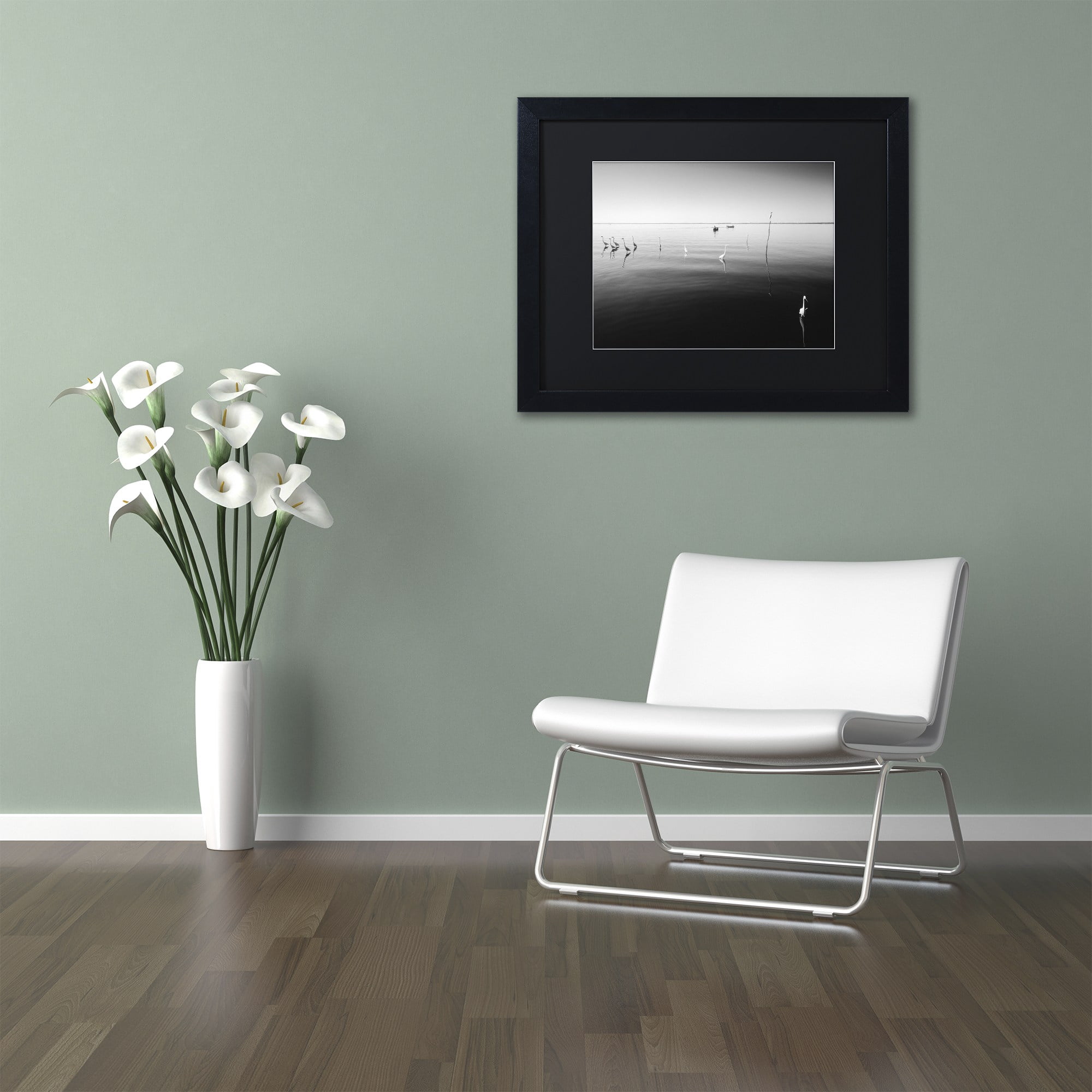 Trademark Fine Art "11 Herons" Canvas Art by Moises Levy Black Matte, Black Frame