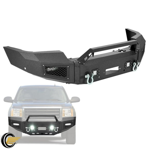 Black Steel Front Bumper Assembly W/LED Spotlights For GMC Sierra 1500 2007-2013