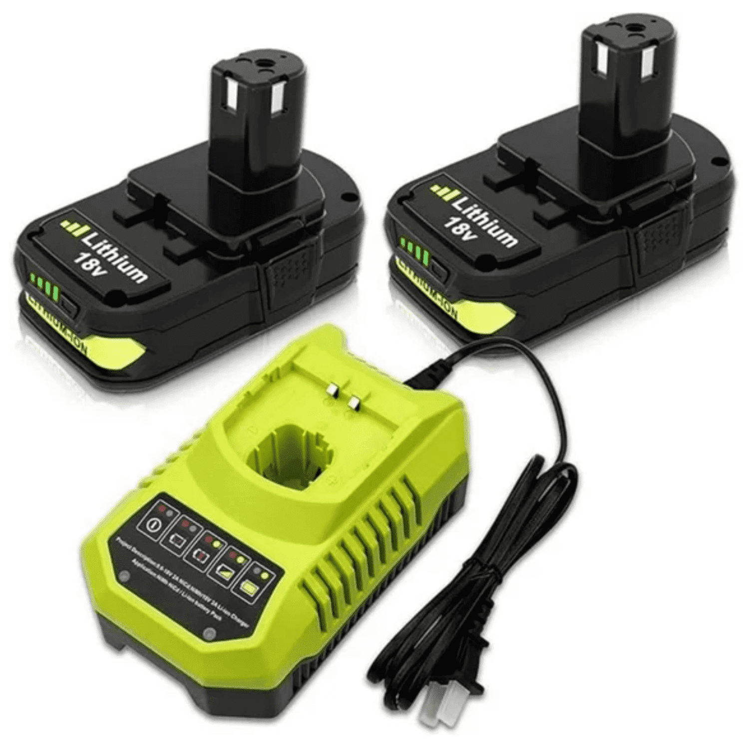 2Pack 18V P102 Replace for Ryobi 18V Batteries and Charger Combo for 18 Volt ONE+ P103 P105 P107 P109 P122