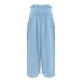 thumbnail image 3 of Outfmvch Linen Pants Women Linen Palazzo Pants for Women Vacation Beach Trousers Culottes for Women's Culottes Plus Size Linen Pants Cropped Linen Pants Women Drawstring Pants Women Blue S-2XL, 3 of 4