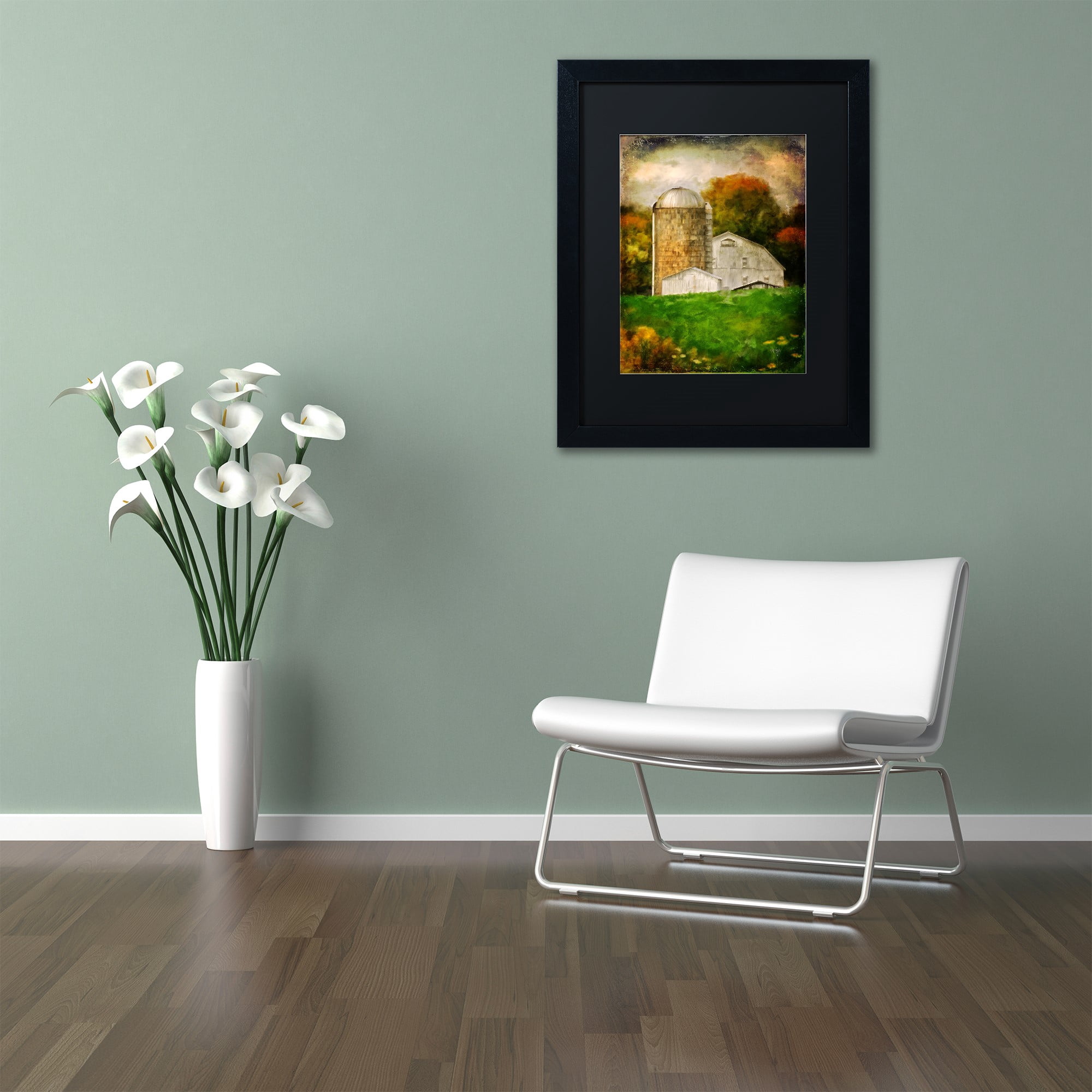 Trademark Fine Art "Down on the Farm" Canvas Art by Lois Bryan Black Matte, Black Frame