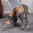 thumbnail image 3 of IUJSOY Womens Classic Lace up Stacked Heel Oxfords Cutout Suede Cap Toe Dress Pump Shoes, 3 of 9