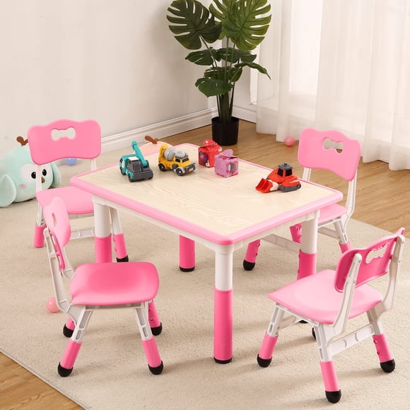 Qinaqin Mesa y Chairs Set Toddler Altura Escritorio Ajustable con Graffiti Tablero 4 Seats