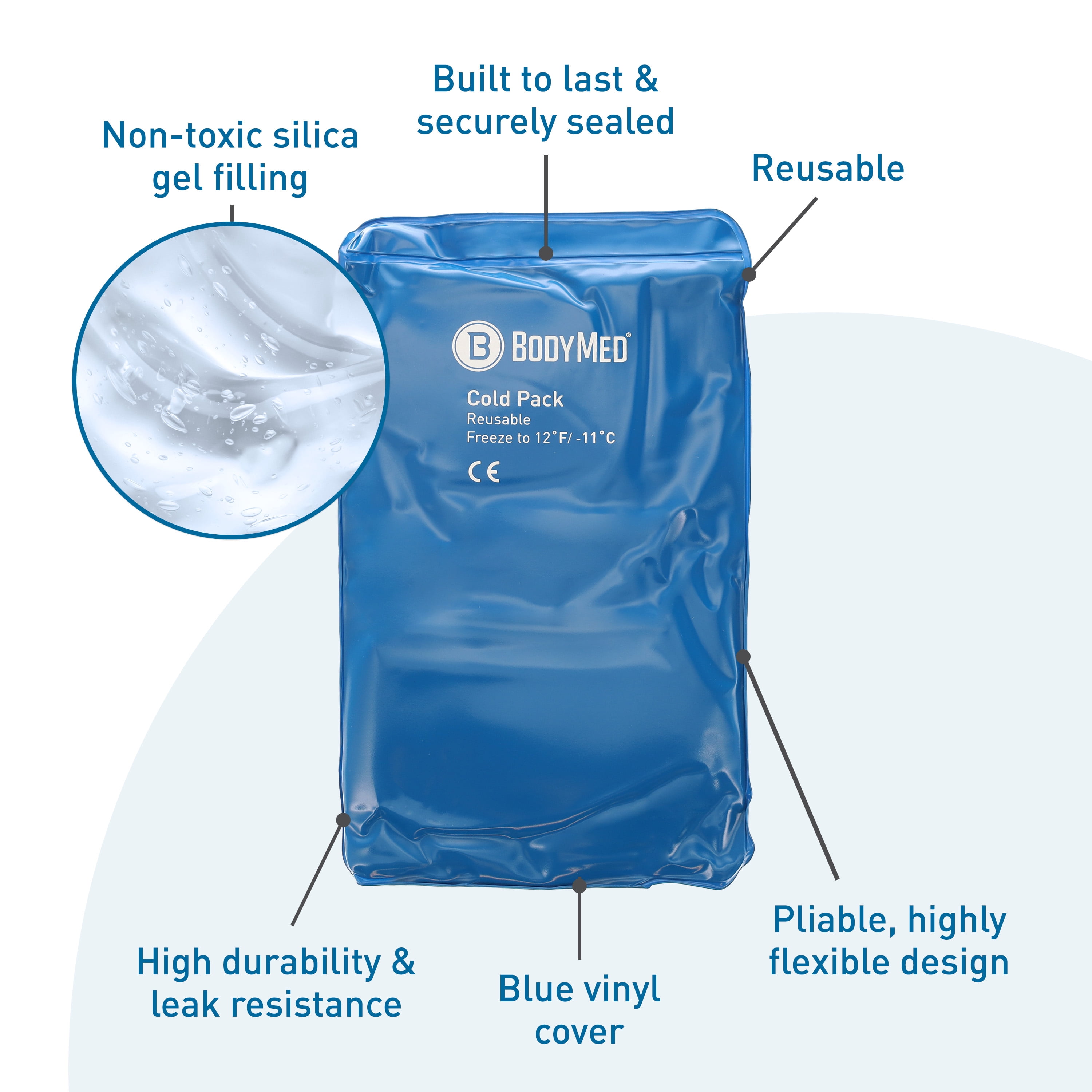 BodyMed Blue Vinyl Cold Packs – Reusable Flexible Ice Pack for Injuries – Cold Gel Pack – Half Size, 12 in. x 7 in.