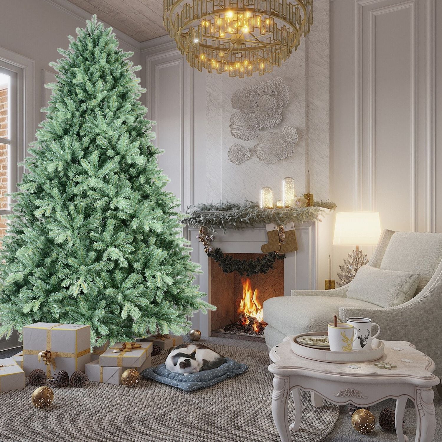 4ft Blue Spruce Christmas Tree with 592 Fire-Resistant Tips, Artificial Xmas Tree Premium Hinged, Foldable Base Christmas Decor for Holiday Home Party