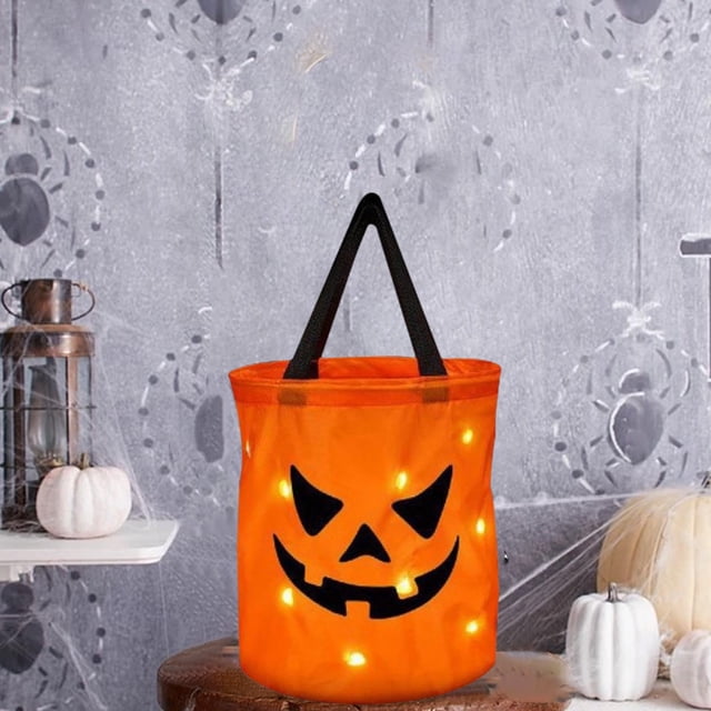 Xihbxyly Bolsa de Calabaza Led de Halloween, Decoración Luminosa, Luz de Bajo Consumo, Accesorio Festivo para Fiestas, Uso Versátil En Exteriores, Asa Cómoda, Tamaño 45 X 20 X 20 Cm