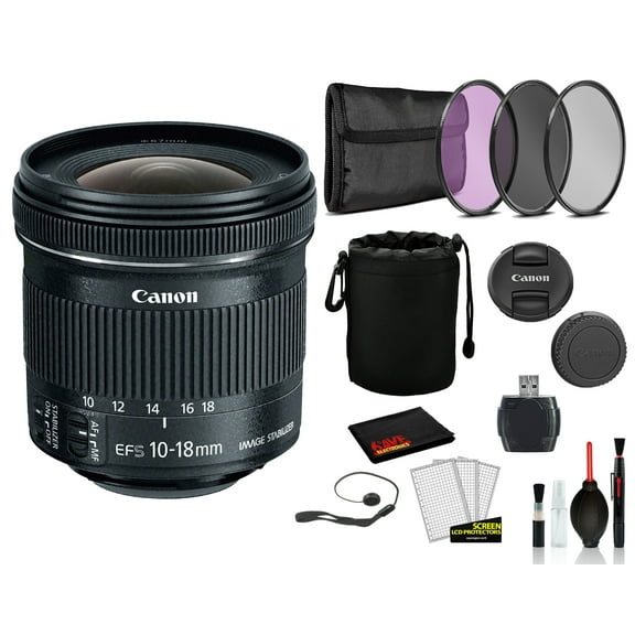 Canon EF-S 10-18mm f/4.5-5.6 IS STM Lens (9519B002) Lens with Bundle includes 3pc Filter Kit   Lens Pouch   More(International Model)