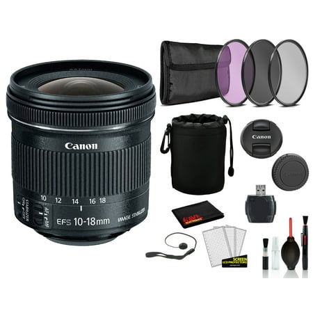 Canon EF-S 10-18mm f/4.5-5.6 IS STM Lens (9519B002) Lens with Bundle includes 3pc Filter Kit + Lens Pouch + More(International Model)