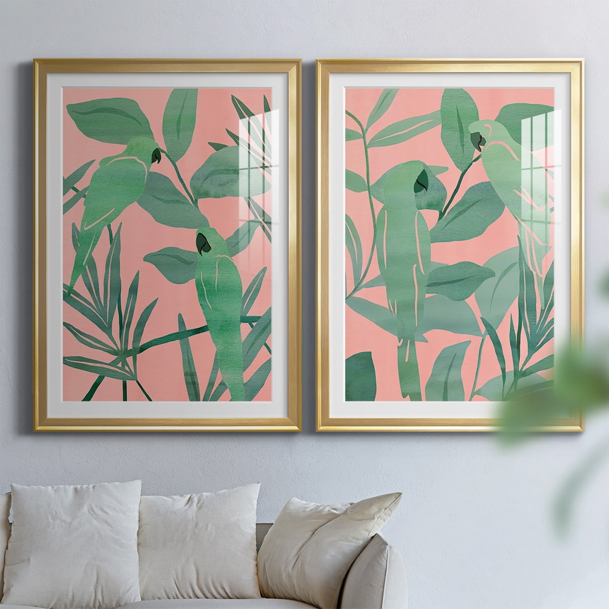 Wexford Home Pink and Green Birds of Paradise I Premium Framed Print, 26.5" x 36.5" - Ready to Hang, Gold (Set of 2)