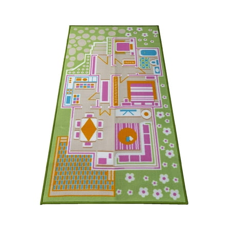 Kids Carpet Playmat Rug Play Time! Fun House Great for Playing with Dolls Mini People Figures Cars, Toys - Educational Play Safe & Have Fun - Children Play Mat,Play Game Area Includes 3D Rooms