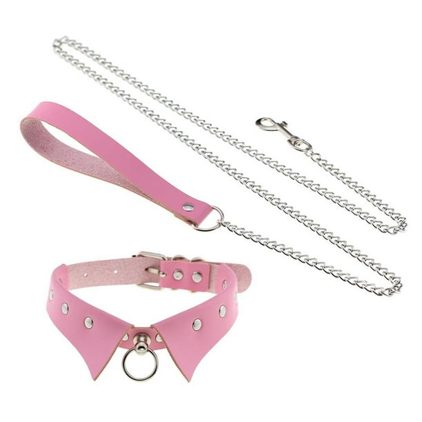 Gargantilla punk Colcomx de cuero ajustable rosa