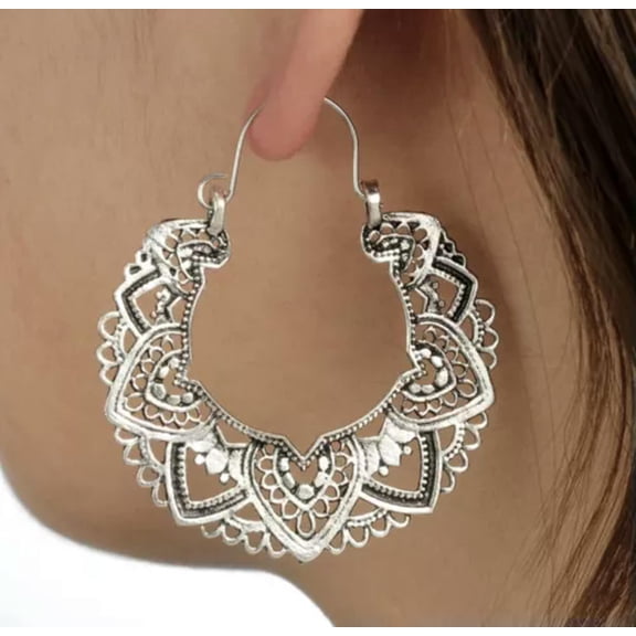 HOOUN Women's Fashion Jewelry Antique Silver Vintage Design Hoop Drop Earrings