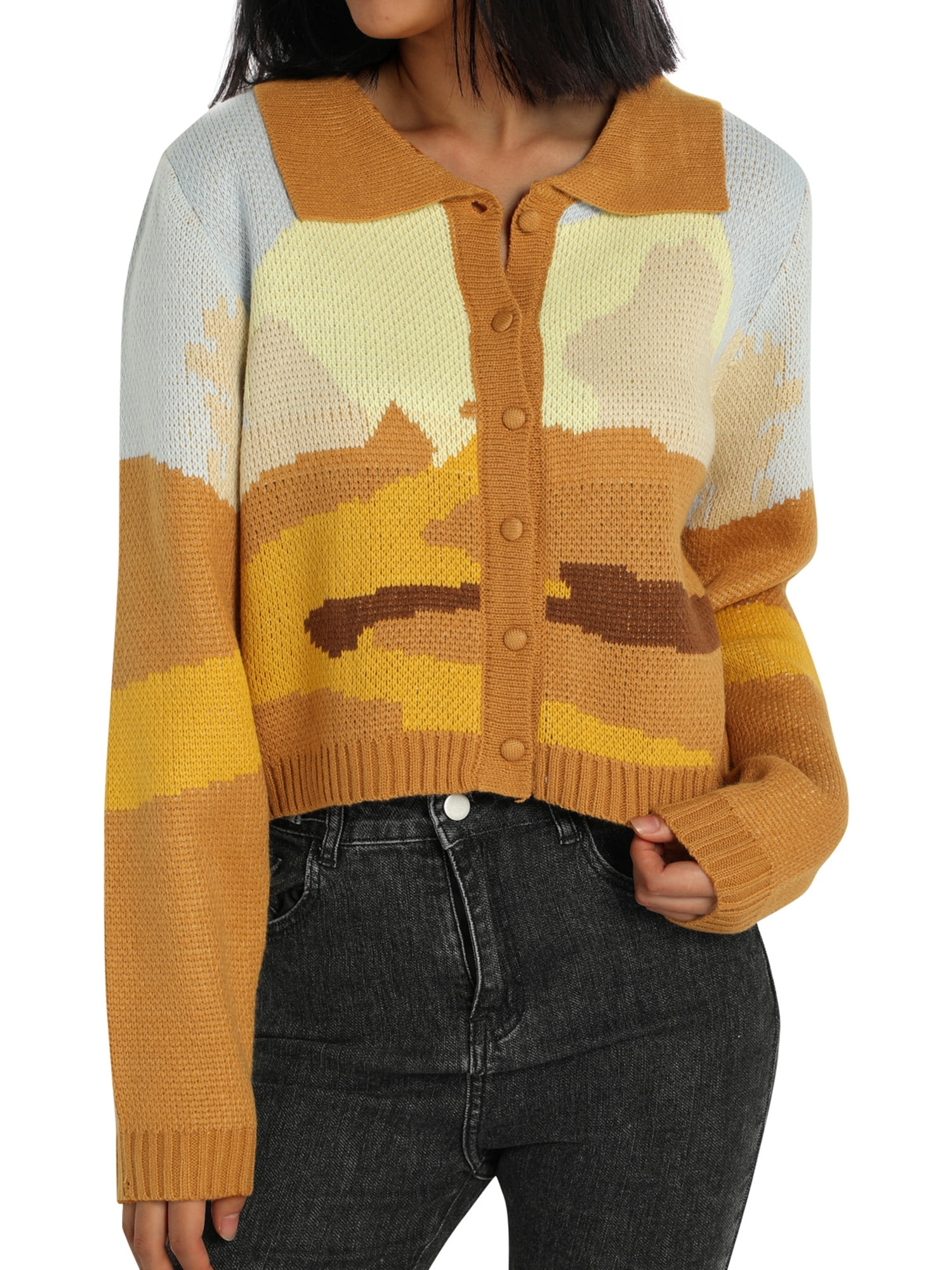 TheFound Women's Floral Print Knit Cardigan Sweater Y2K Long Sleeve