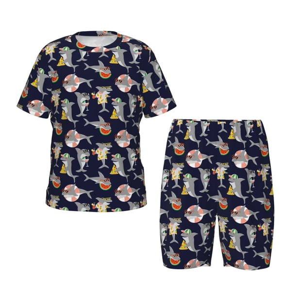 Balery Sharks In Sunglasses Conjunto de Pijama Infantil de Manga Corta con Estampado – Ropa de Dormir de Algodón Suave-4X-Large