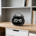 Silver Led Digital Clock Alarm Clock Silver LED Digital Display Loud Mechanical Bell Alarm for ...
