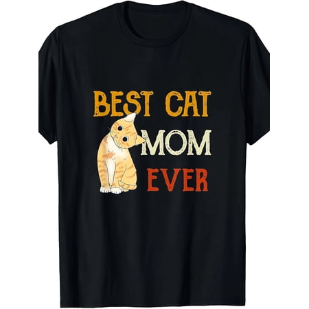 Retro Best Cat Mom Ever T-Shirt Funny Orange Tabby Kitten Graphic Tee Cute Pet Lover Gift for Women
