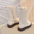 thumbnail image 5 of Zshosam Toddler Girls Boots Girls Knee High Leather Boots with Side Zipper Round Toe Lace Up Combat Boots with Low Heel Sole for Little and Big Kids Size 12,(White Little Kids 12), 5 of 9