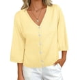 thumbnail image 5 of Half Sleeve Solid Color V Neck Women Casual Button Down Cardigan Knit Tops, 5 of 6