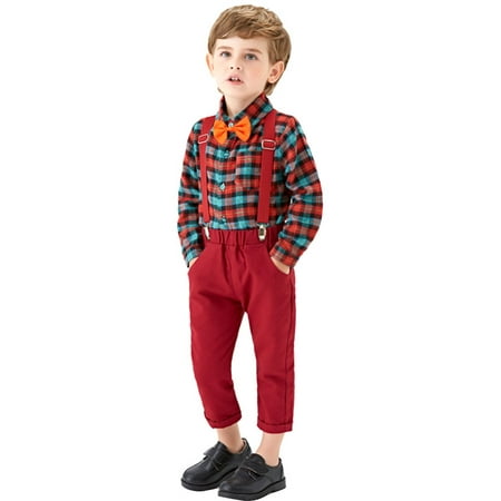 

BULLPIANO Baby Boys Gentleman Suit Clothes Dress Shirt with Bowtie Suspender Pants Gentleman Outfits Suits
