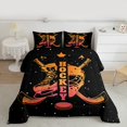 thumbnail image 2 of Homewish Ice Hockey Sports Full Size Comforter Sets for Kid, Sports Player Bedding Comforter Set, Black Orange Cartoon Theme Reversible Bedding Sets, Luxury Bedroom Decor, 3pcs, 2 of 8