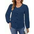 thumbnail image 3 of UVN Blouses for Women V Neck Long Sleeve Shirts Dressy Casual Ruffle Chiffon Tops, 3 of 10