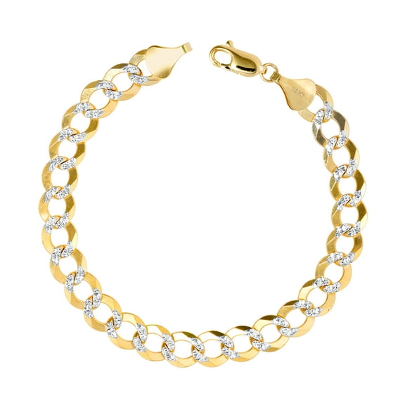 Nuragold 14k Real Yellow Gold Solid Cuban Curb Link 8.5mm Diamond Cut Pave Chain Bracelet (8"-9") Two Tone Italian Jewelry for Men